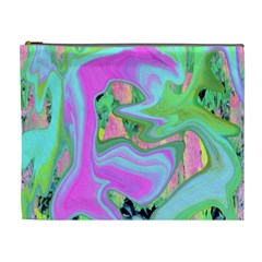 Retro Pink And Light Blue Liquid Art On Hydrangea Garden Cosmetic Bag (xl) by myrubiogarden