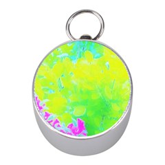 Fluorescent Yellow And Pink Abstract Garden Foliage Mini Silver Compasses by myrubiogarden