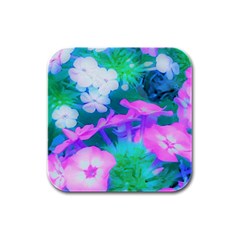 Pink, Green, Blue And White Garden Phlox Flowers Rubber Square Coaster (4 Pack)  by myrubiogarden