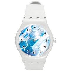 Hexagon Euclidean Vector Gradient Del  Blue Color Science And Technology Round Plastic Sport Watch (m) by Wegoenart