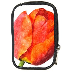 Red Tulip, Watercolor Art Compact Camera Leather Case by picsaspassion