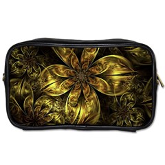 Fractal Floral Gold Golden Toiletries Bag (two Sides) by Wegoenart