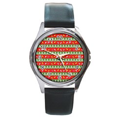 Christmas Papers Red And Green Round Metal Watch by Wegoenart