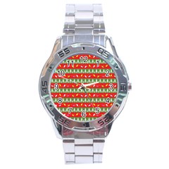 Christmas Papers Red And Green Stainless Steel Analogue Watch