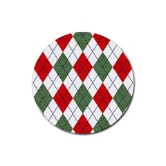 Red Green White Argyle Navy Rubber Round Coaster (4 Pack)  by Wegoenart