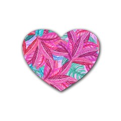 Leaves Tropical Reason Stamping Heart Coaster (4 Pack)  by Wegoenart