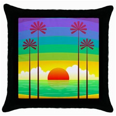 Seaside Sunrise Colorful Ocean Sea Throw Pillow Case (black) by Wegoenart