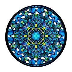 Mandala Blue Abstract Circle Round Filigree Ornament (two Sides) by Wegoenart