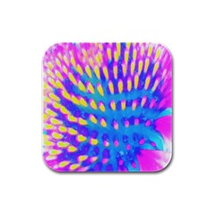 Pink, Blue And Yellow Abstract Coneflower Rubber Square Coaster (4 Pack)  by myrubiogarden