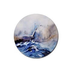 Art Painting Sea Storm Seagull Rubber Coaster (round)  by Pakrebo