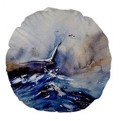 Art Painting Sea Storm Seagull Large 18  Premium Flano Round Cushions by Pakrebo
