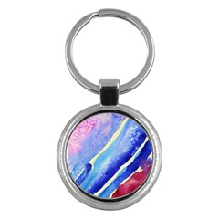Painting Abstract Blue Pink Spots Key Chains (round)  by Pakrebo