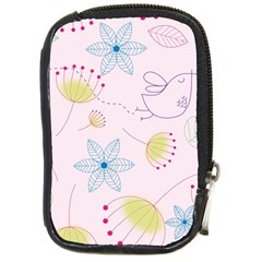 Floral Background Bird Drawing Compact Camera Leather Case by Pakrebo