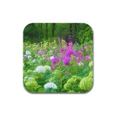 Annabella Hydrangeas And Purple Garden Landscape Rubber Square Coaster (4 Pack)  by myrubiogarden