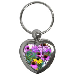 Yellow Flowers In The Purple Coneflower Garden Key Chains (heart) 
