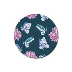 Butterfly Pattern Dead Death Rose Rubber Coaster (round)  by Pakrebo