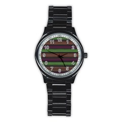 Stripes Green Brown Pink Grey Stainless Steel Round Watch by BrightVibesDesign
