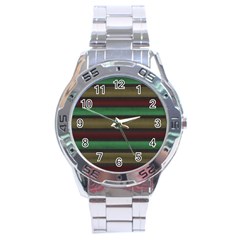 Stripes Green Red Yellow Grey Stainless Steel Analogue Watch by BrightVibesDesign