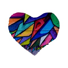 Urban Colorful Graffiti Brick Wall Industrial Scale Abstract Pattern Standard 16  Premium Flano Heart Shape Cushions by genx
