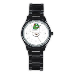 Apu Apustaja Crying Pepe The Frog Pocket Tee Kekistan Stainless Steel Round Watch by snek