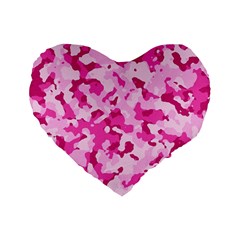 Standard Pink Camouflage Army Military Girl Funny Pattern Standard 16  Premium Flano Heart Shape Cushions by snek