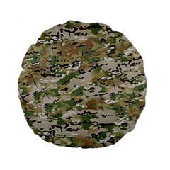 Wood Camouflage Military Army Green Khaki Pattern Standard 15  Premium Flano Round Cushions by snek