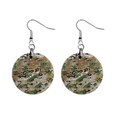 Wood Camouflage Military Army Green Khaki Pattern Mini Button Earrings by snek