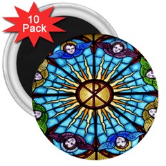 Church Window Stained Glass Church 3  Magnets (10 Pack)  by Pakrebo
