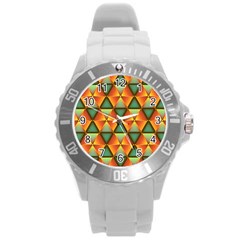 Background Triangle Abstract Golden Round Plastic Sport Watch (l) by Alisyart