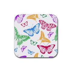 Butterfly Rainbow Rubber Coaster (square) 
