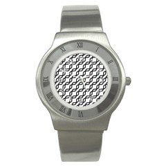 Diagonal Stripe Pattern Stainless Steel Watch