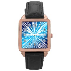 Color Blue Background Structure Rose Gold Leather Watch 