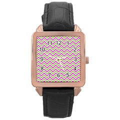 Abstract Chevron Rose Gold Leather Watch 