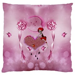 Cute Little Girl With Heart Large Flano Cushion Case (one Side) by FantasyWorld7