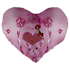 Cute Little Girl With Heart Large 19  Premium Flano Heart Shape Cushions by FantasyWorld7