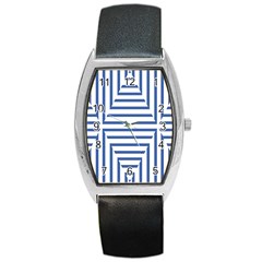 Geometric Shapes Stripes Blue Barrel Style Metal Watch