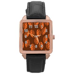 Pattern Leaf Plant Rose Gold Leather Watch 