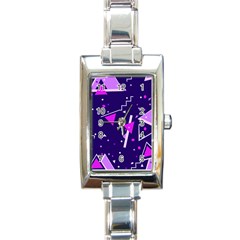 Purple Blue Geometric Pattern Rectangle Italian Charm Watch by Pakrebo