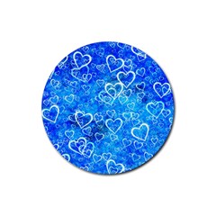 Valentine Heart Love Blue Rubber Coaster (round) 