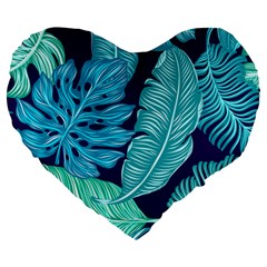 Tropical Greens Leaves Banana Large 19  Premium Heart Shape Cushions by Mariart