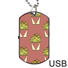 Cactus Pattern Background Texture Dog Tag Usb Flash (two Sides) by Pakrebo