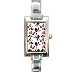 Rose Hip Pattern Branches Autumn Rectangle Italian Charm Watch by Pakrebo