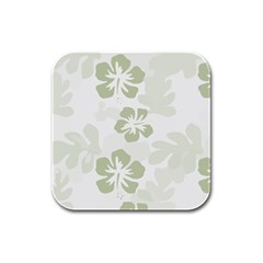 Hibiscus Green Pattern Plant Rubber Square Coaster (4 Pack) 