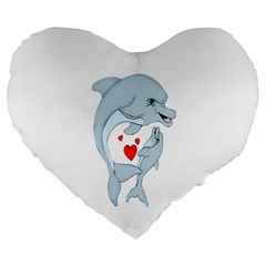 Dolphin Love Large 19  Premium Flano Heart Shape Cushion by retrotoomoderndesigns