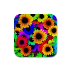 Sunflower Colorful Rubber Square Coaster (4 Pack) 