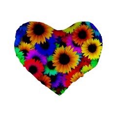 Sunflower Colorful Standard 16  Premium Flano Heart Shape Cushions