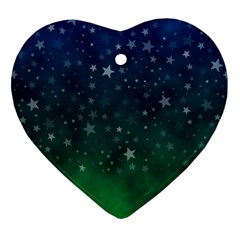 Background Blue Green Stars Night Heart Ornament (two Sides)