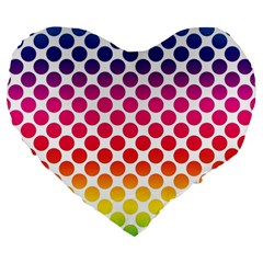 Rainbow Polka Dots Large 19  Premium Heart Shape Cushions