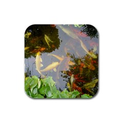Koi Fish Pond Rubber Square Coaster (4 Pack)  by StarvingArtisan