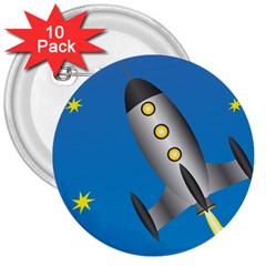 Rocket Spaceship Space Travel Nasa 3  Buttons (10 Pack)  by Wegoenart